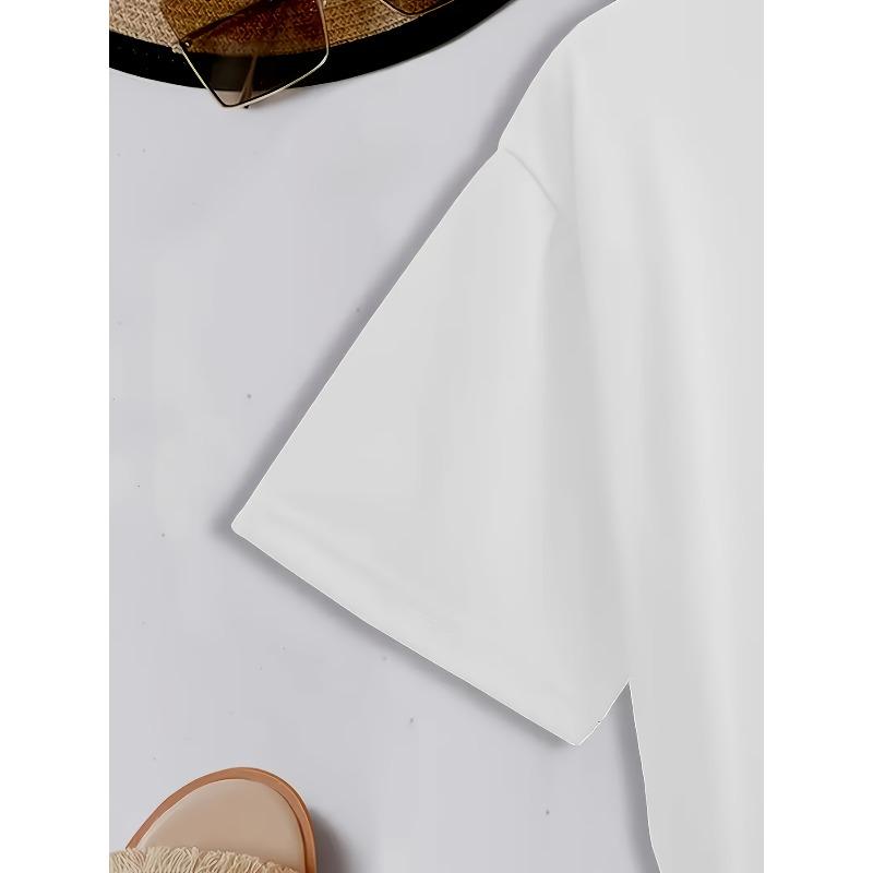 Europäische Größe Damen Leopardendruck Schleife Hoher Absatz Grafik-T-Shirt - Schwarz Rundhals Kurzarm Oberteil, Ganzjahresmode, Maschinenwaschbar