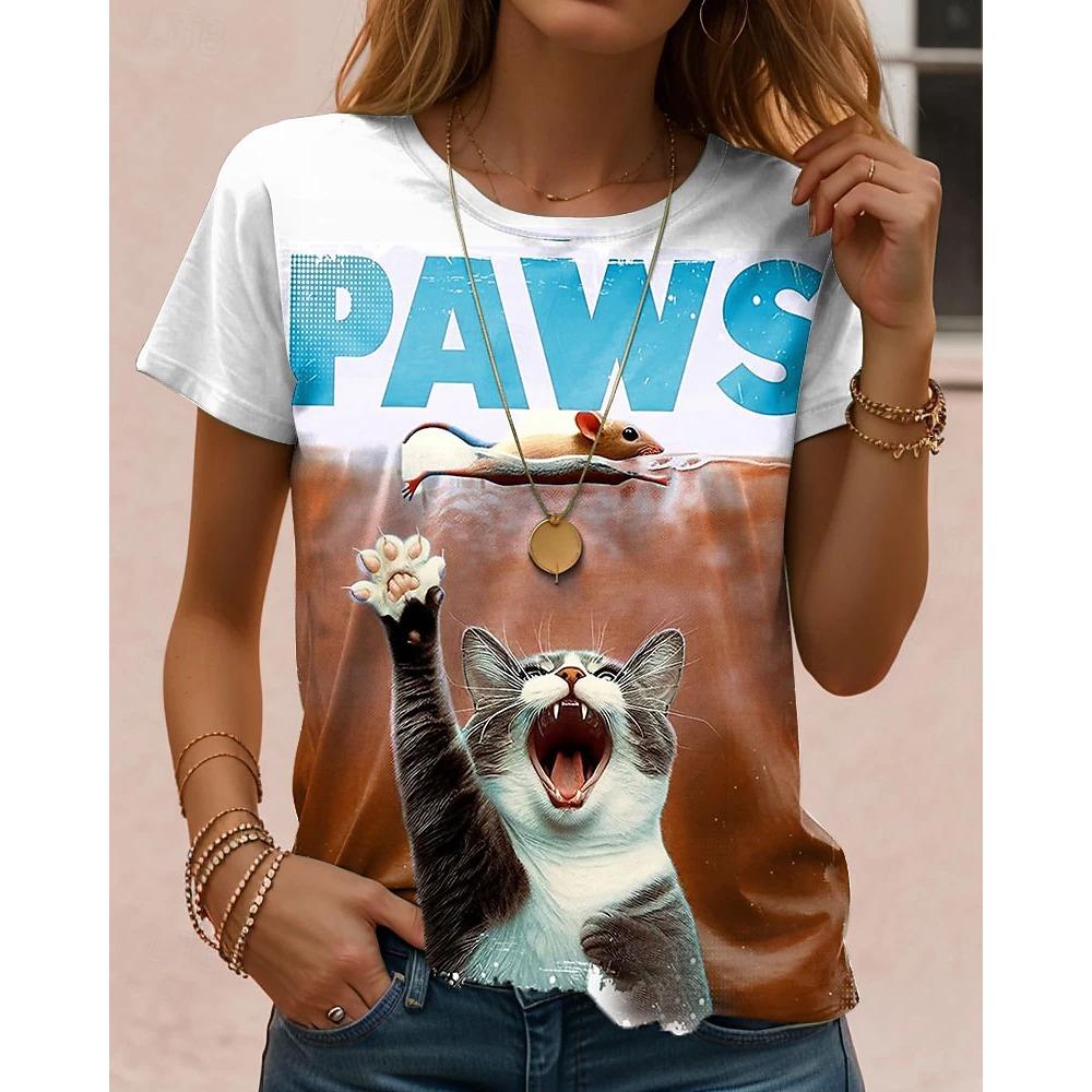 Women's T Shirt Graphic Cat Letter Vintage Stylish Classic Short Sleeve Crew Neck Regular Tops Daily Weekend Print Top Women