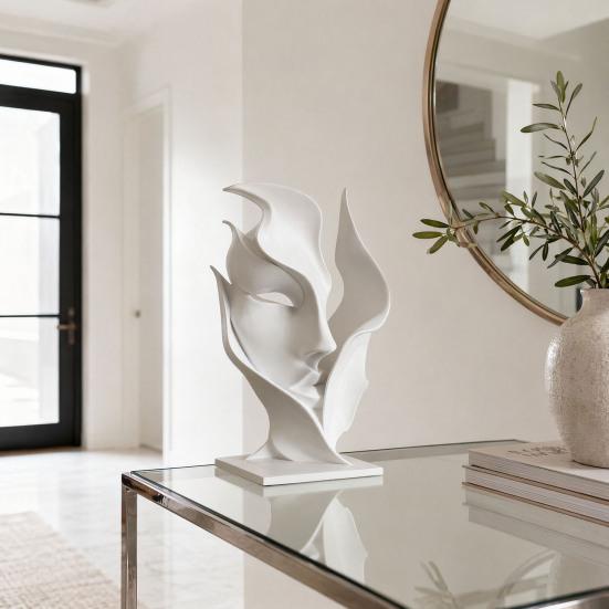 3D Printed Abstract Face Sculpture, Minimalist Embracing Bust Art Decor, Matte White Modern Luxury Home Ornament, Romantic Gift for Couples