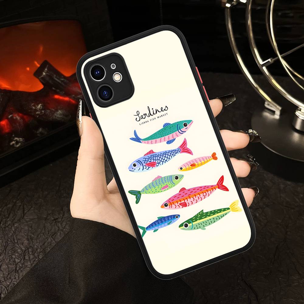 Sardines Matte Transparent Phone Cover For IPhone Case 16 15 14 13 12 11 Pro Max X XS Max Plus