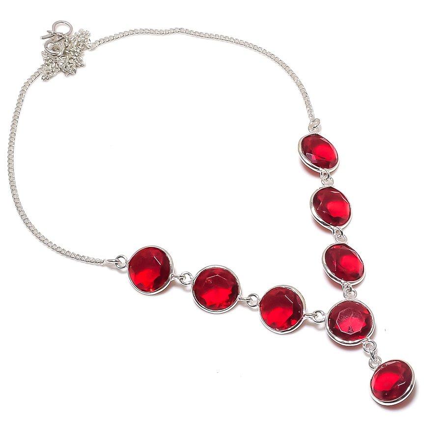 

Natural Garnet Gemstone Handmade 925 Sterling Silver Jewelry Necklace 18 W0I86