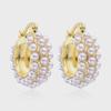 Elegant Copper Zircon & Pearl Hoop Earrings for Women - Real Gold Color-Preservation