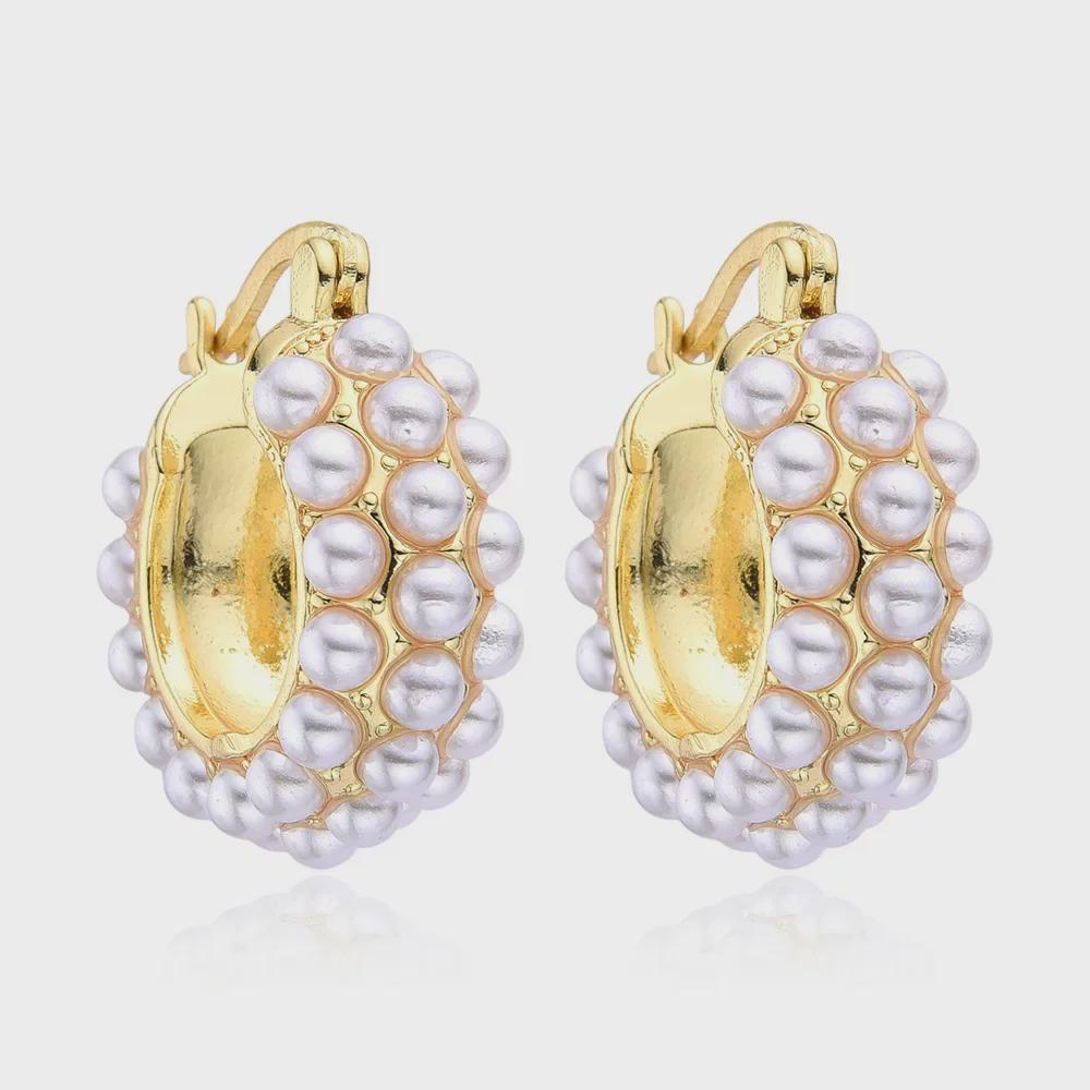Elegant Copper Zircon & Pearl Hoop Earrings for Women - Real Gold Color-Preservation