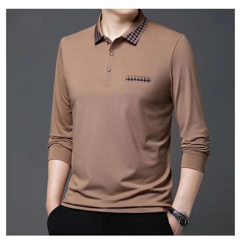 

Осенняя новая рубашка поло с отворотами, мужская свободная повседневная рубашка среднего возраста, мужская футболка с длинными рукавами L