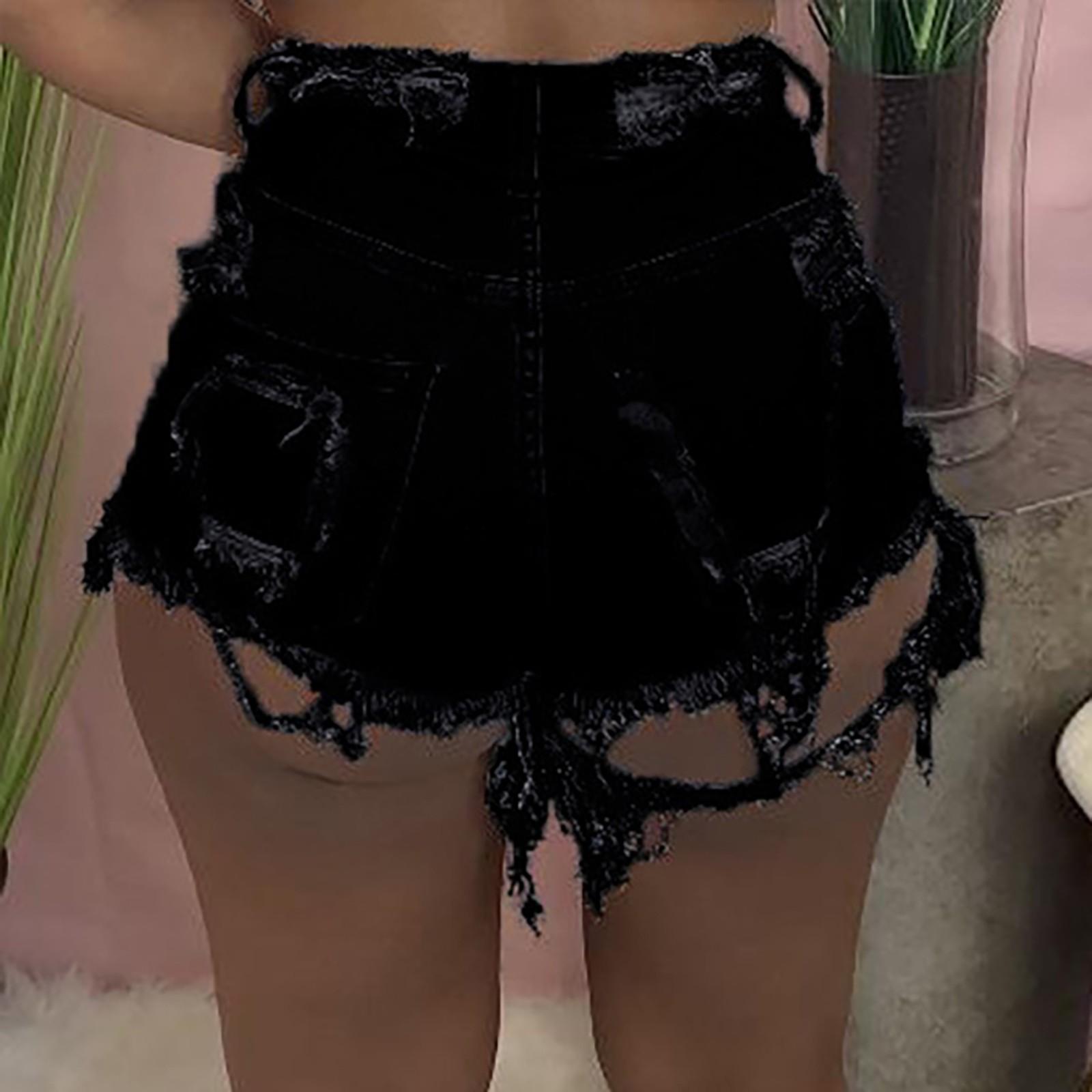 

Жіночі ретро повсякденні шорти з прямими штанинами, стрейч, випрані рвані джинси L чорний