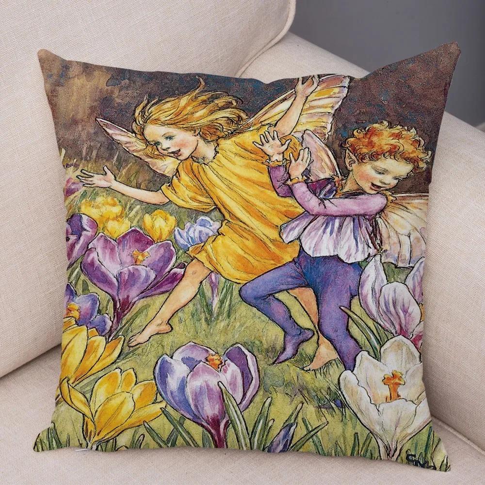 Fairy Tale World Elf Sofa Colorful Cute Cartoon Flower Girl Pillowcase Decorative Home Pillowcase