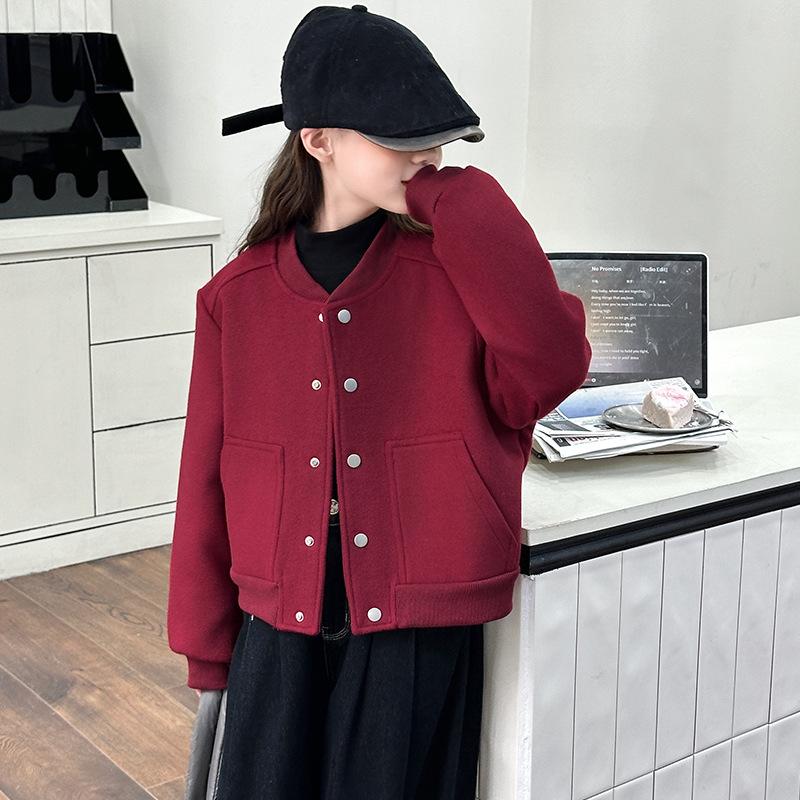 

Двустороннее шерстяное пальто для девочек 2025: Стильная утолщенная бейсбольная куртка для детей среднего и старшего возраста - Осенне-зимняя версия 150 cm