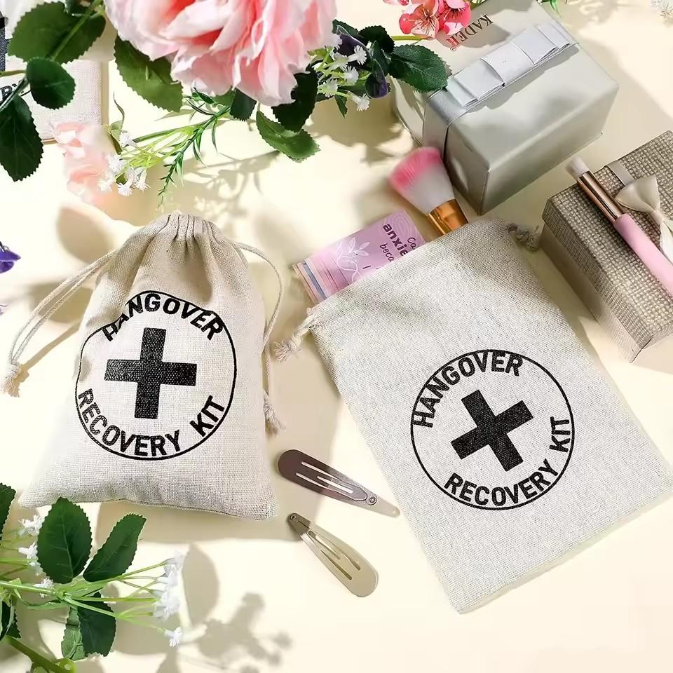 Hangover Kit Bags Cotton Small Drawstring Bundle Pocket Candy Gift Packaging Reusable Pouches Wedding Party 10x15cm