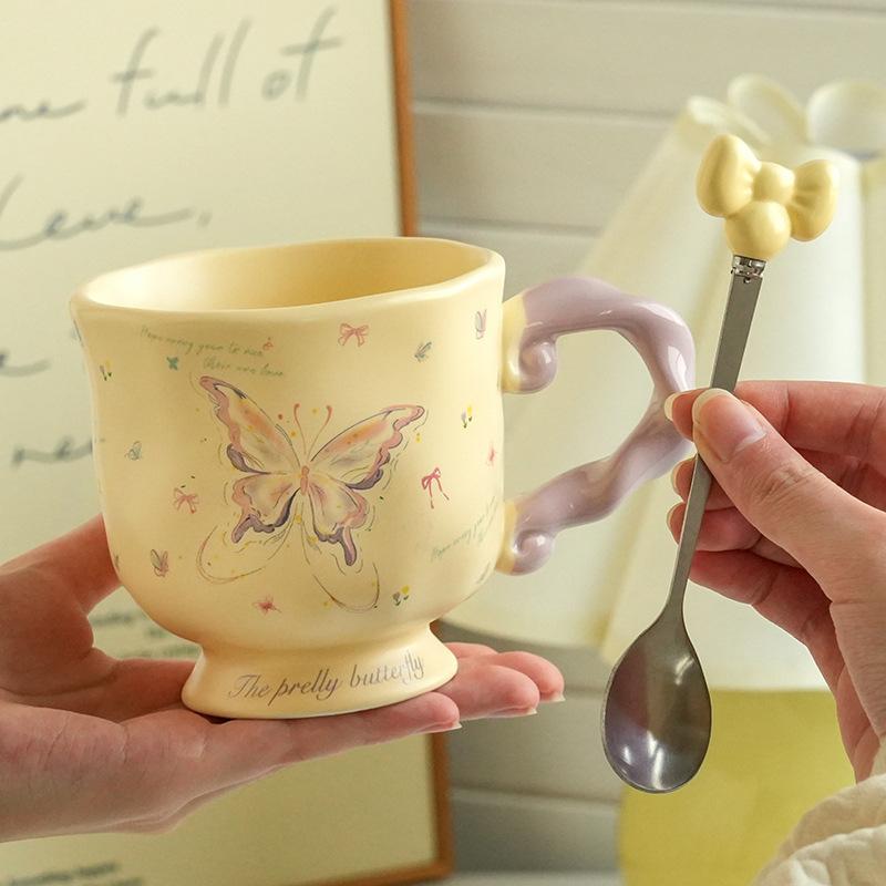 High Value Dream Butterfly Household Girls Coffee Couple Cup Creative Souvenir Ceramic Cup