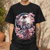 2026 New Pure Cotton Tshirt Sakura Geisha Japanesestyle Anime Print Crew Neck Short Sleeve Casual Top