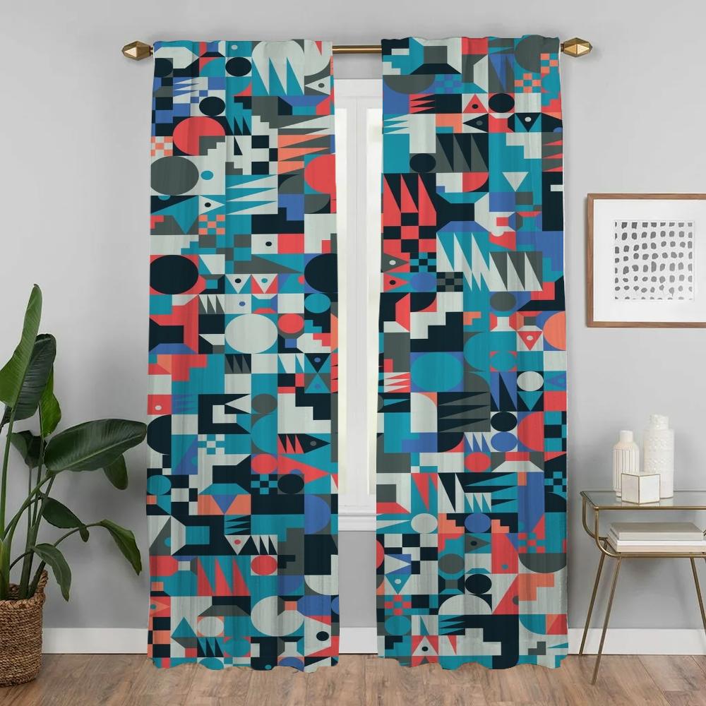 Elegant Room Curtains for Living Room Painted Design Halloween Decoration Tulle for Bedroom Window Curtain Curtains 2 Pieces