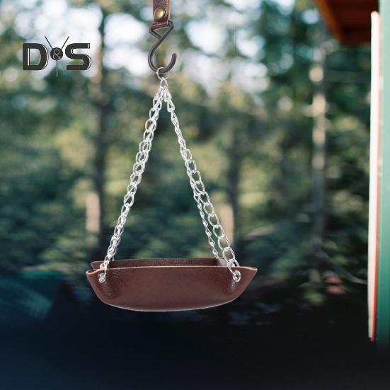 Hanging Bird Feeder Outdoor Hummingbird Feeders Faux Leather Feeding Tray Metal Mesh Attracting Wild Birds Square Platform
