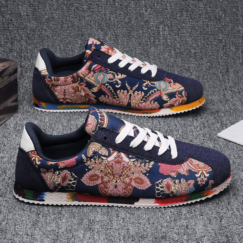 Hot Sale Suede Casual Shoes Men Chinese Style Sports Shoes Fashion Printed Men's Sneakers Lightweight Mens Walking Jogging Shoes