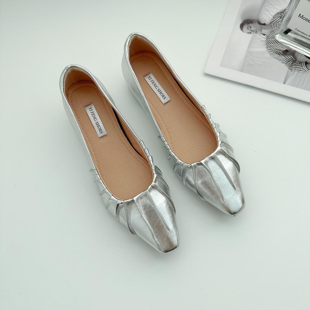 French square head height increase of 4 cm pleated ballet shoes shallow mouth one pedal temperament fashion single shoes women's soft-soled shoes