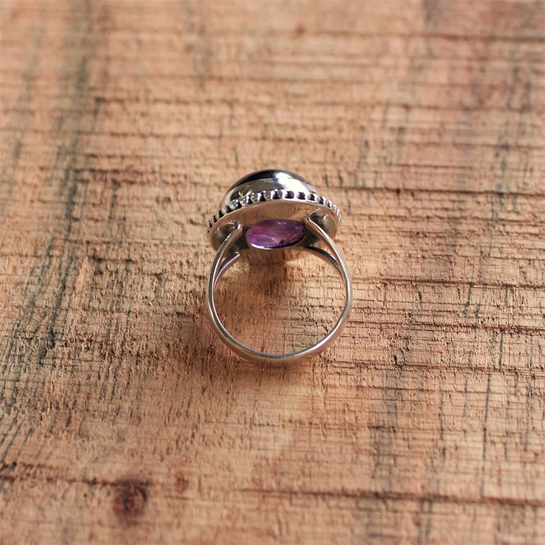 Natürlicher Lila Amethyst Ring 925 Sterling Silber Ring, Echter Edelstein Ring, handgefertigter Schmuck, Neujahrsgeschenk, Valentinstagsgeschenk,