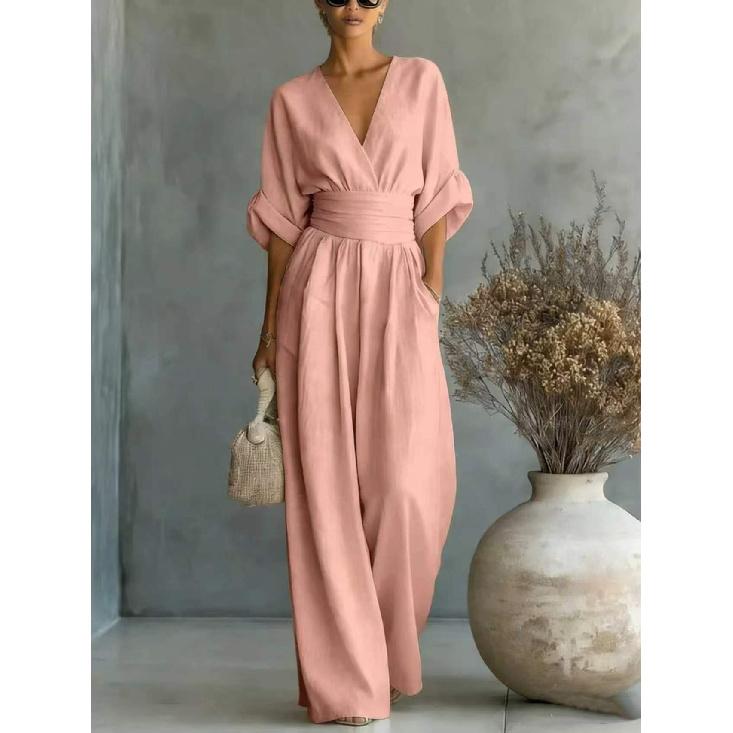 Tuta Elegante Monocolore con Scollo a V e Cintura in Vita per Donna - Nuova Collezione Primavera/Estate 2026