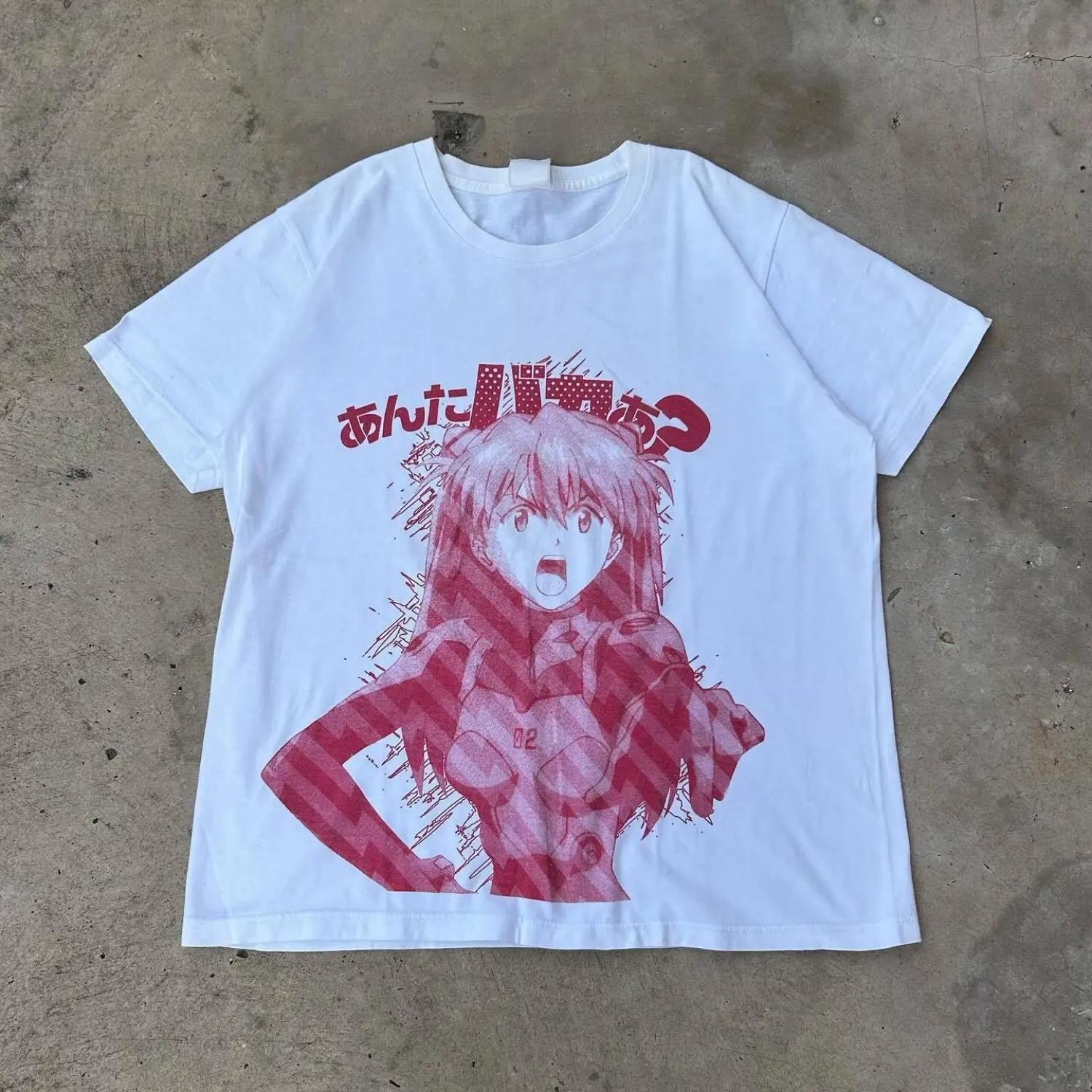 2026 EVA Summer Short-sleeved T-shirt Animation Style Asuka Versatile EVA Parent-child and Comfortable Men s and Women s Fashion S