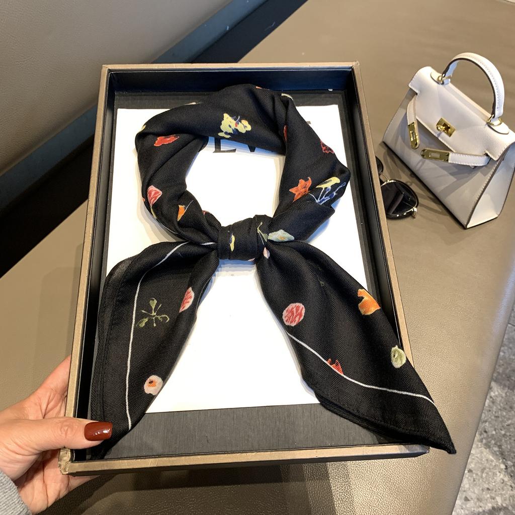 High-end Herringbone Silk Cotton Silk Scarf Women's Spring and Autumn New Versatile Decorative Scarf Shawl Fashion Printed Small Square Scarf
