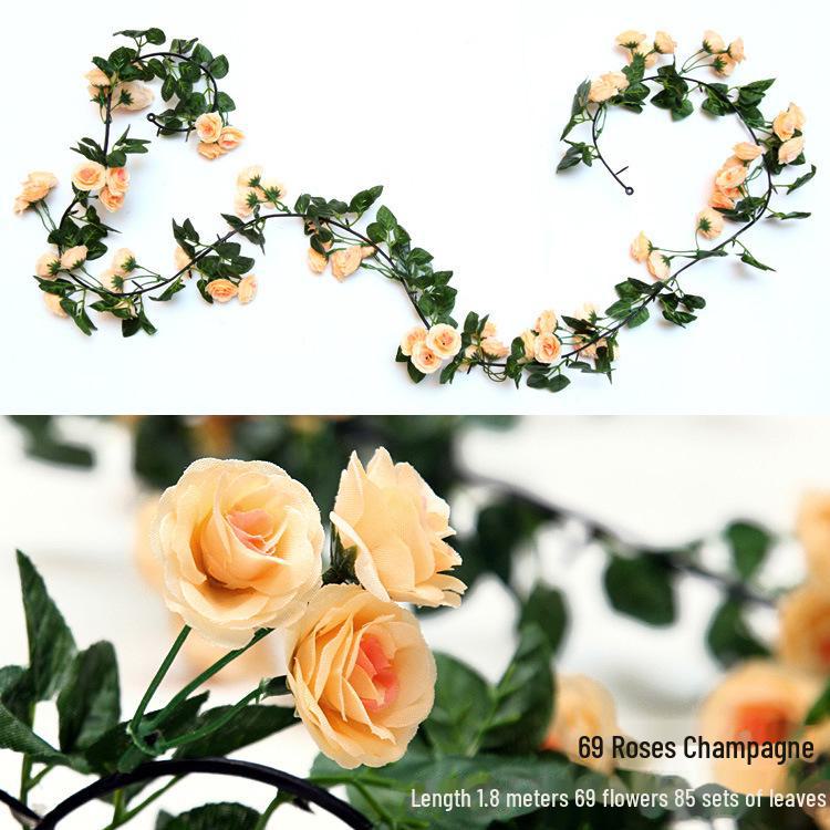 Silk and Plastic Roses Decorative Vines - Artificial Flowers for Weddings, Living Rooms, Home Ceilings, and Rattan Decor.