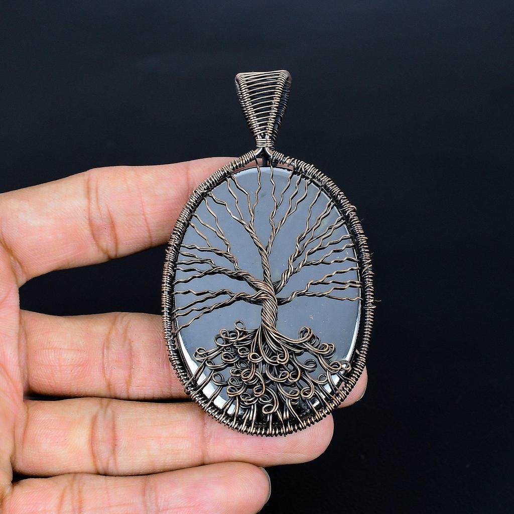 Shungite Pendant, 999 Copper Wire Wrapped Gemstone Jewelry, Handmade Tree Of Life Pendant, For Mother Day