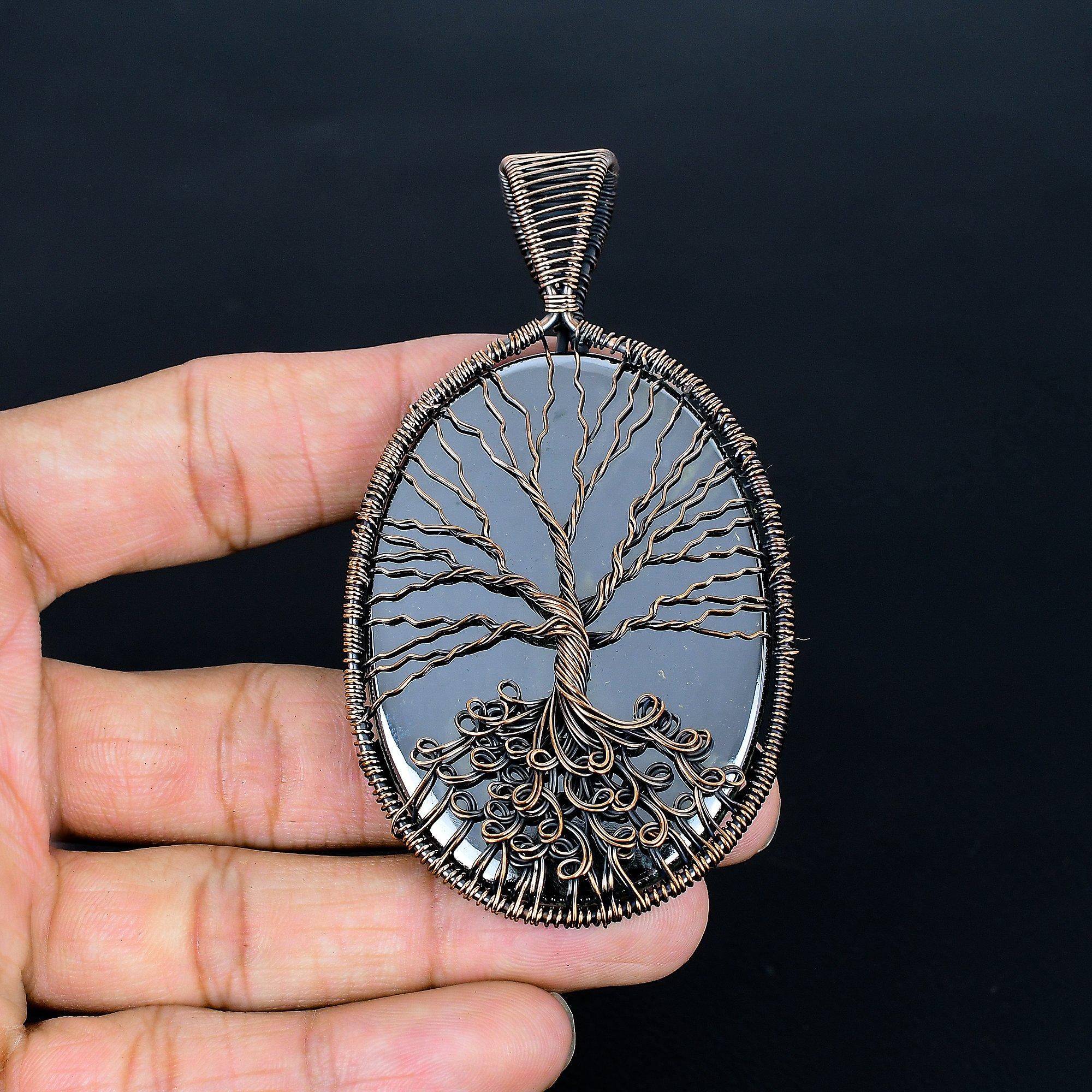 

Подвеска из шунгита, ювелирное изделие из драгоценного камня, обернутое медной проволокой 999 пробы, подвеска «Дерево жизни» ручной работы, на День матери 3.64 Inches