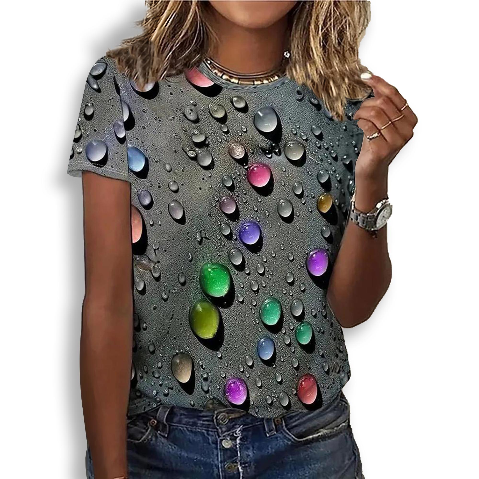 Casual Loose Round Neck 3D Print Love Tee Short Sleeve Tops Women Hip Hop Trendy Girls S