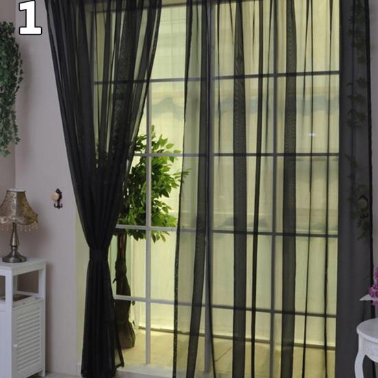 Solid Color Tulle Voile Door Window Curtain Drape Panel Sheer