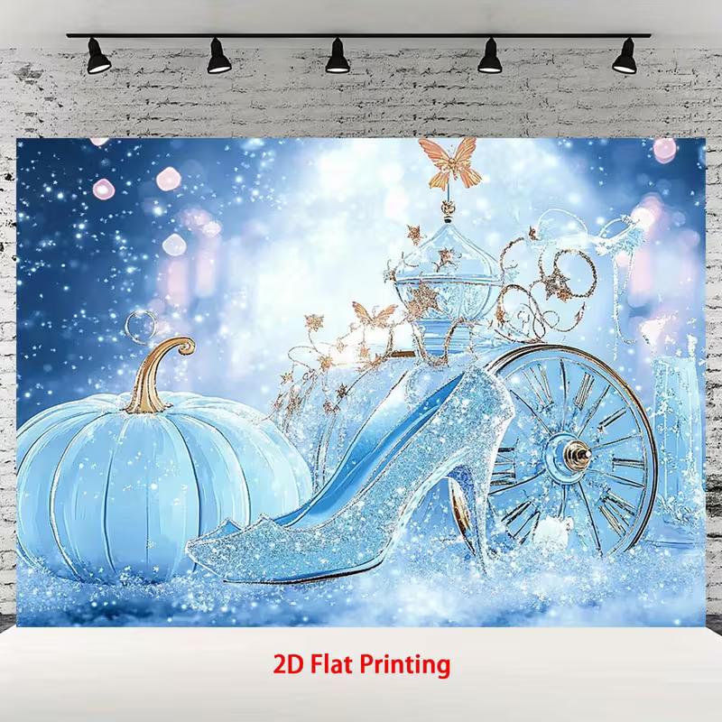 2D Whimsical Cinderella Backdrop with Magical Carriage & Glittering Background for Kids Parties 47.2x31.5inch/120*80cm