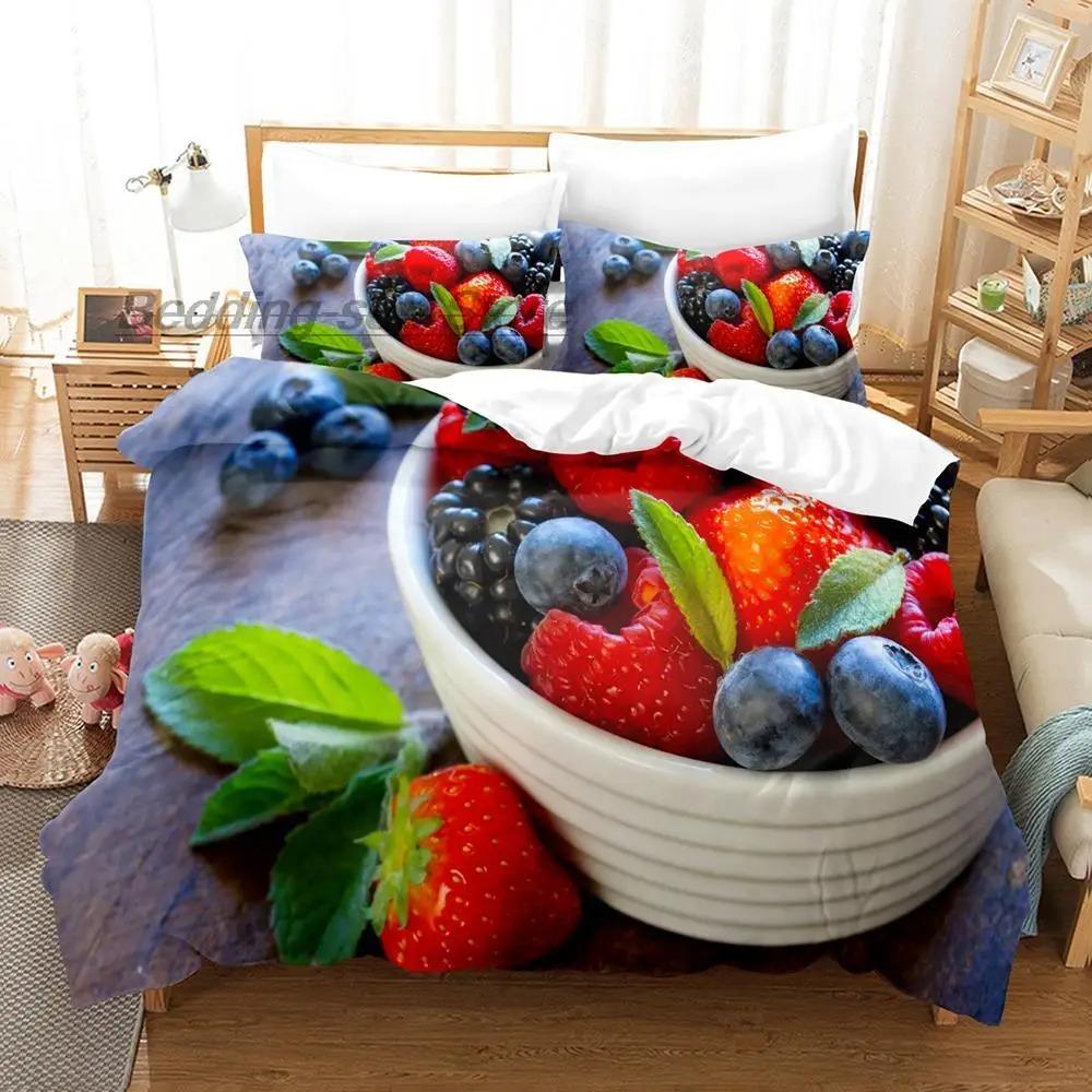 Strawberry Vegetables and Fruits Bedding Set Single Twin Full Queen King Size Bed Set Aldult Kid Bedroom Duvetcover Sets