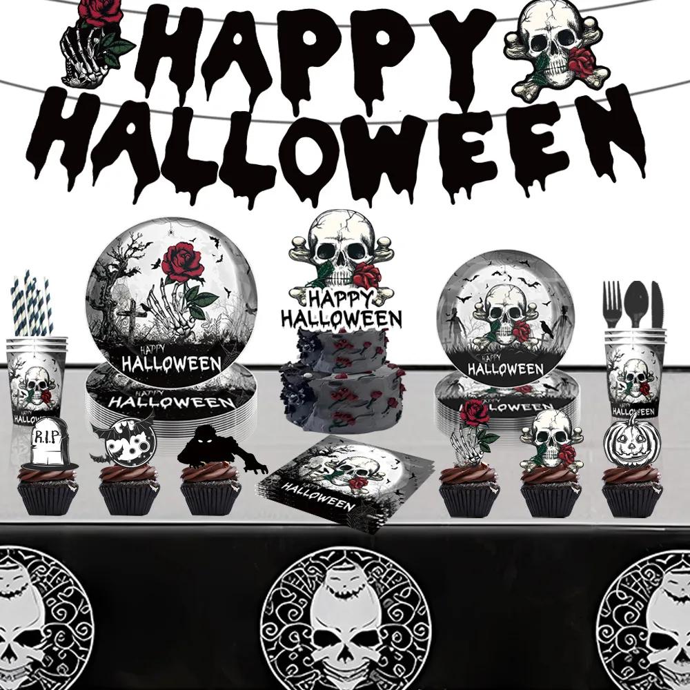 New Halloween Party Supplies Halloween Party Decoration Tablecloth Paper Tray Banner Atmosphere Halloween Decorations for Home