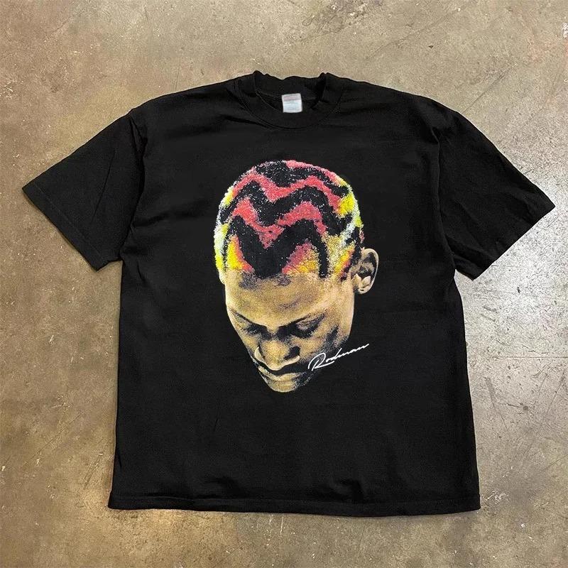 

Hot Dennis Rodman Poster Graphic Print T-Shirt Men Women Loose Casual Oversized Cotton O-Neck Short Sleeve Streetwear Hip Hop Fashion Summer New Tee XXXL чорний