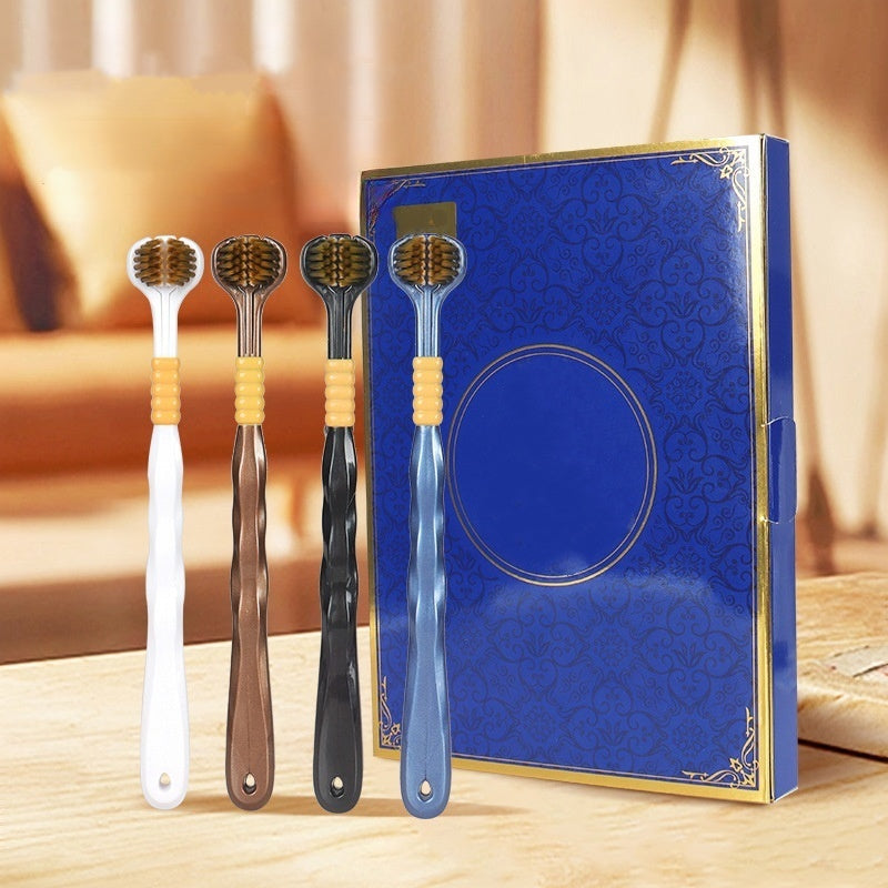 

4 шт. 3D Стерео Трехсторонняя Зубная Щетка Ультра Мягкие Тонкие Волокна Взрослые Зубные Щетки Скребок для Языка Уход за Полостью Рта 360° Чистка Зубов Щетка