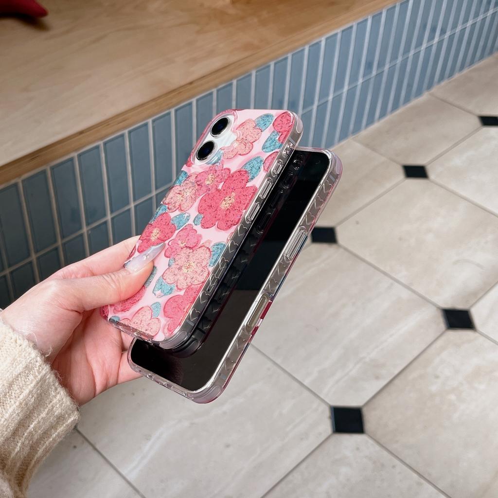 Frühlings-Rosa-Blumen-Hülle für Apple 16 iPhone 17 Pro Max Neu 15/14 Doppellagiger Glitzer