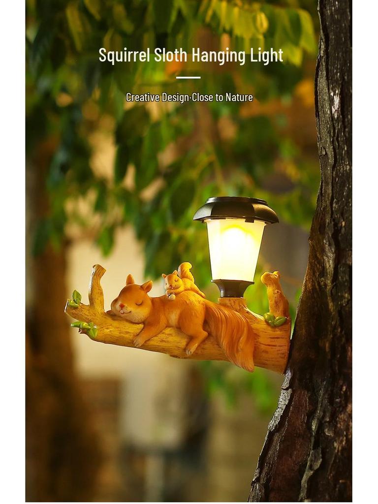 Solar LED Hanging Squirrel & Sloth Garden Light - Outdoor Decorative Cartoon Animal
