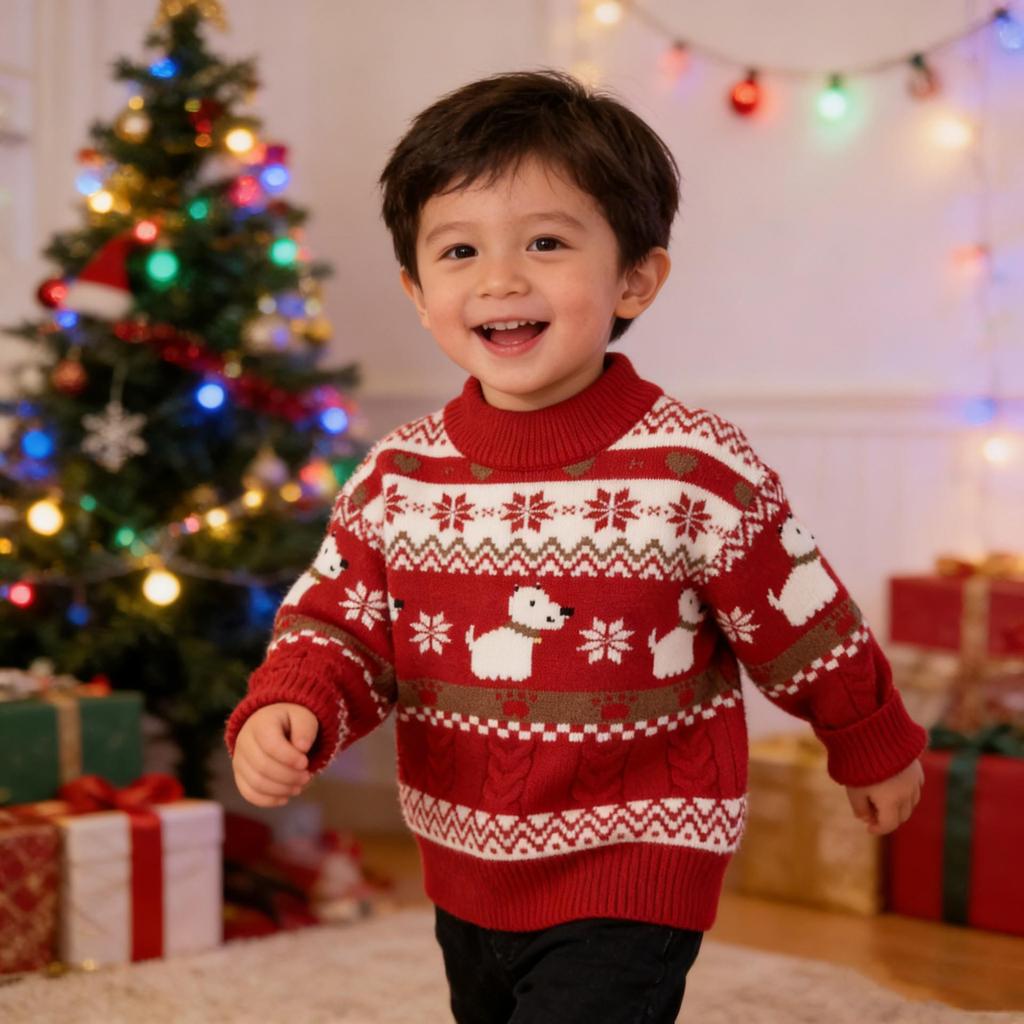 Kids' Year of the Horse Winter Sweater - New Year Style for Boys, Available for Small and Medium Children