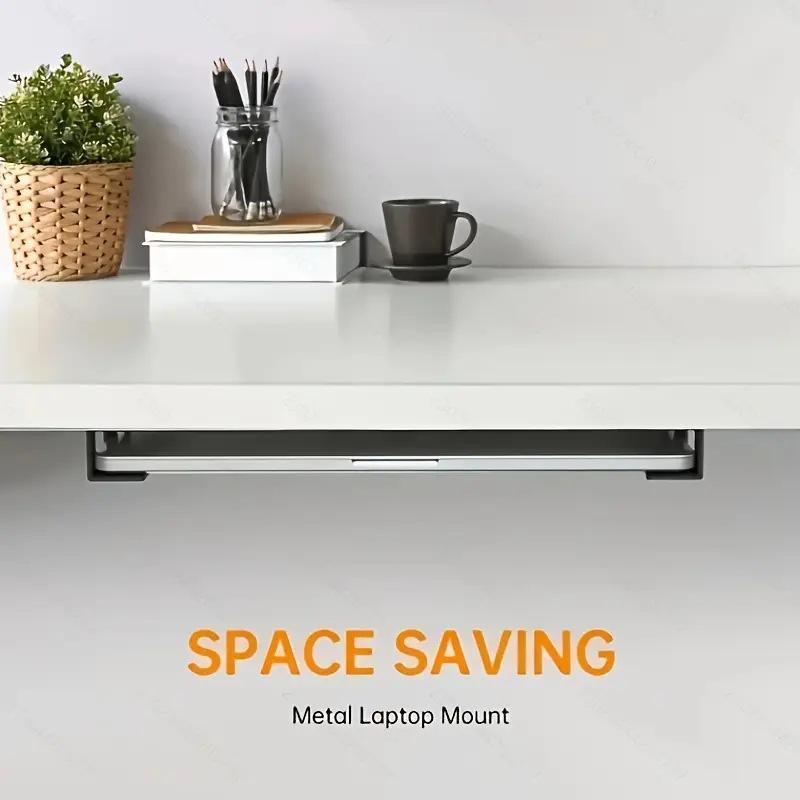 Under Desk Laptop Holder Metal Mount Storage Shelf Holds Up to 10kg Fits Laptop Keyboard for Home Commercial Office