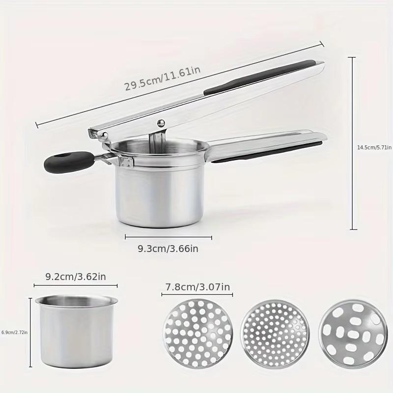Potato Masher Stainless Steel with 3 Interchangeable Fineness Discs Spaetzle Maker Creates Smooth Creamy Mashed Potato