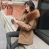 Drawstring Waist Coat Women Padded Jacket Thickened Plush Lined with Winter Stylish Outerwear Warm Puffer Faux Fur Hood for Work Streetwear