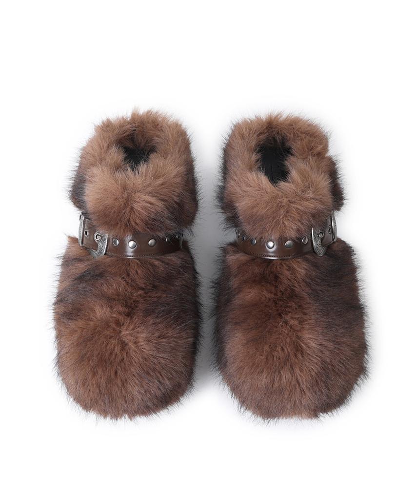 Lecyto Buckle Fur Clog_[Brown]