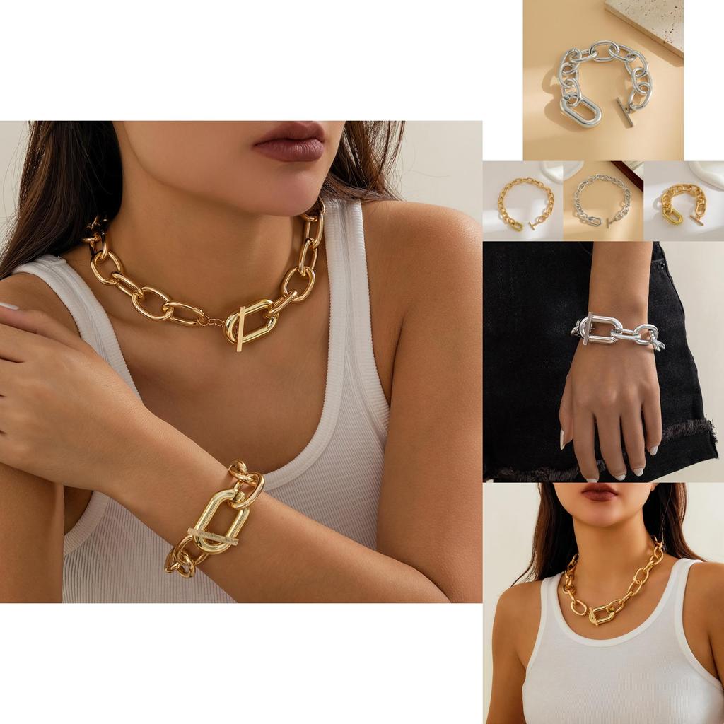 Fashionable Geometric Aluminum Chain Necklace With Sleek Metal Clasp For Women