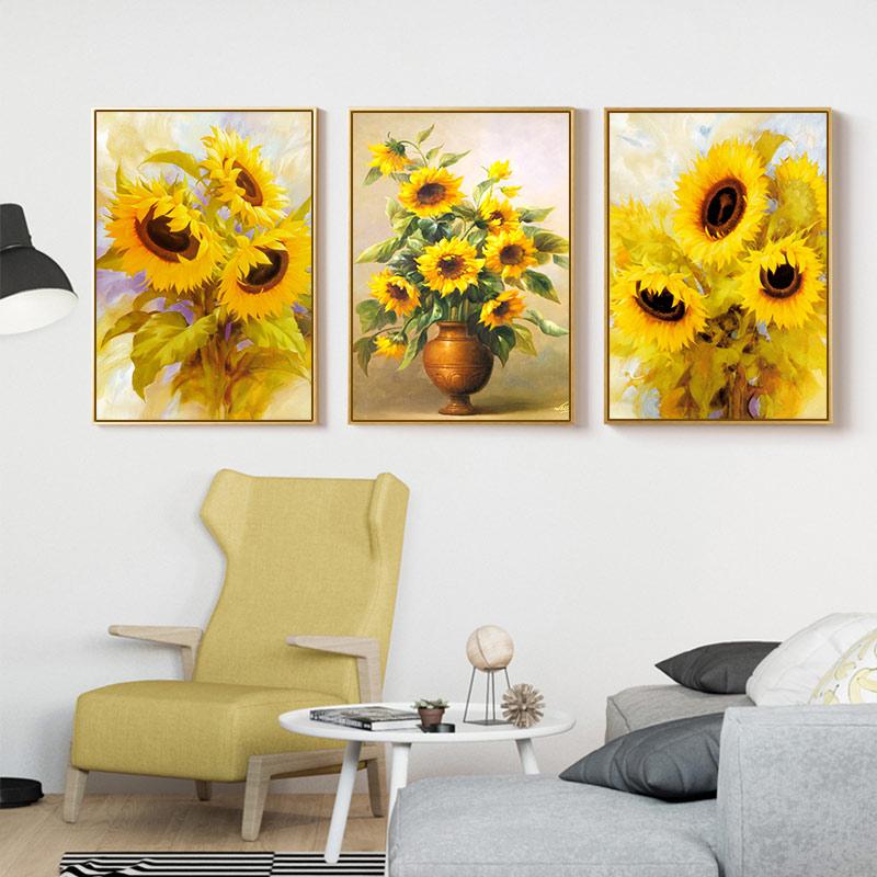 Oil Flower Art Poster Sunflower Canvas Painting Yellow Brilliant Wall Art Nordic Prints Pictures for Living Room Home Decor