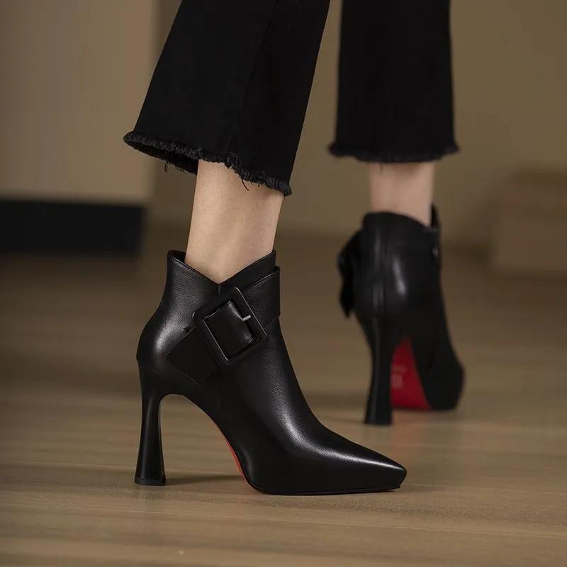 2024 Hot Sale Ladies Shoes Ankle Women's Boots Elegant Modern Boots Women Solid Buckle Zipper Pointed Toe High Heel Female Shoes