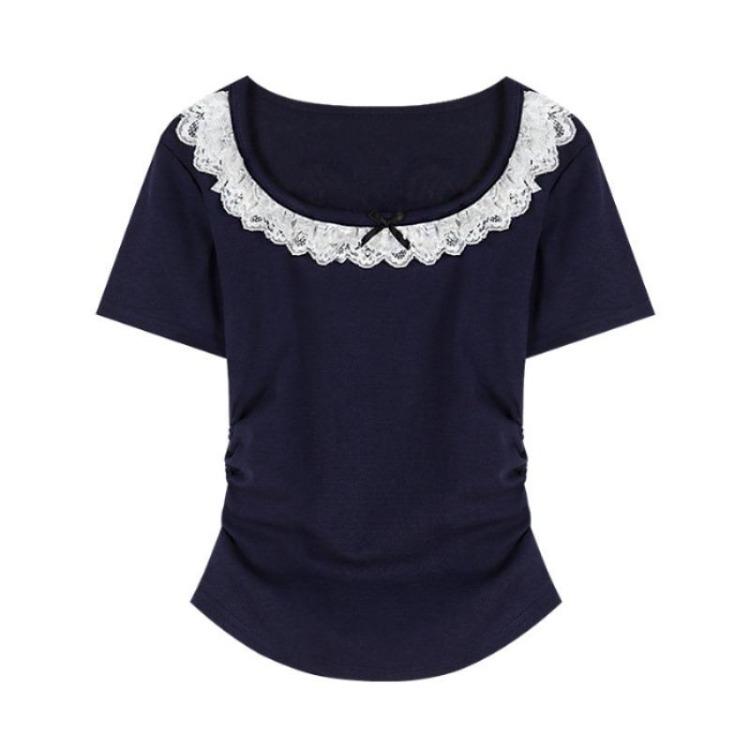 Women's Lace Summer Short Sleeved T-Shirt Top Slim Fitting Garden Collar New