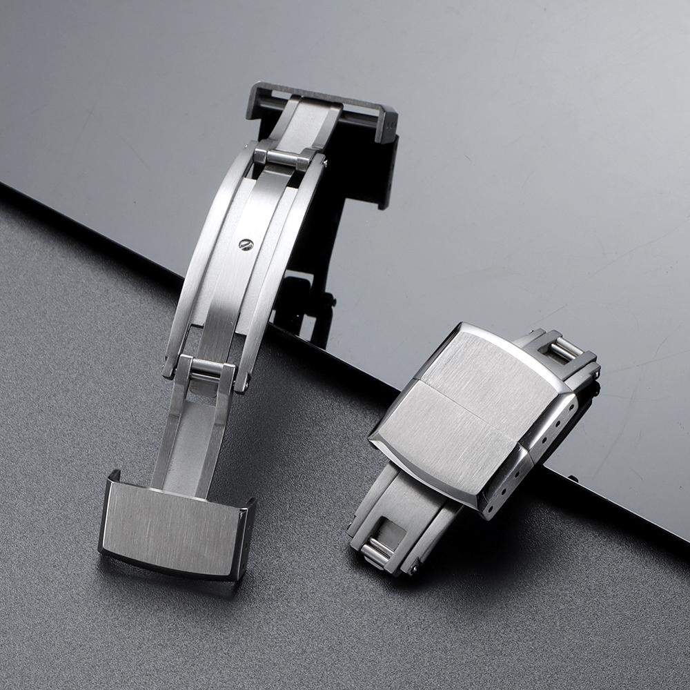 Stainless Steel Watch Buckle 16mm 18mm 20mm Double Click Butterfly Watch Clasp for Rubber Watch Strap Replacement Folding Buckle