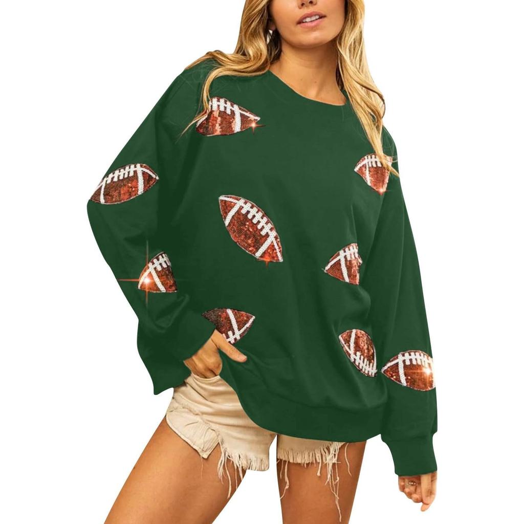 Ladies' Casual And Fashionable Round Neck Top With Ball Print Hooded T-shirt Long Sleeved Sweatshirt