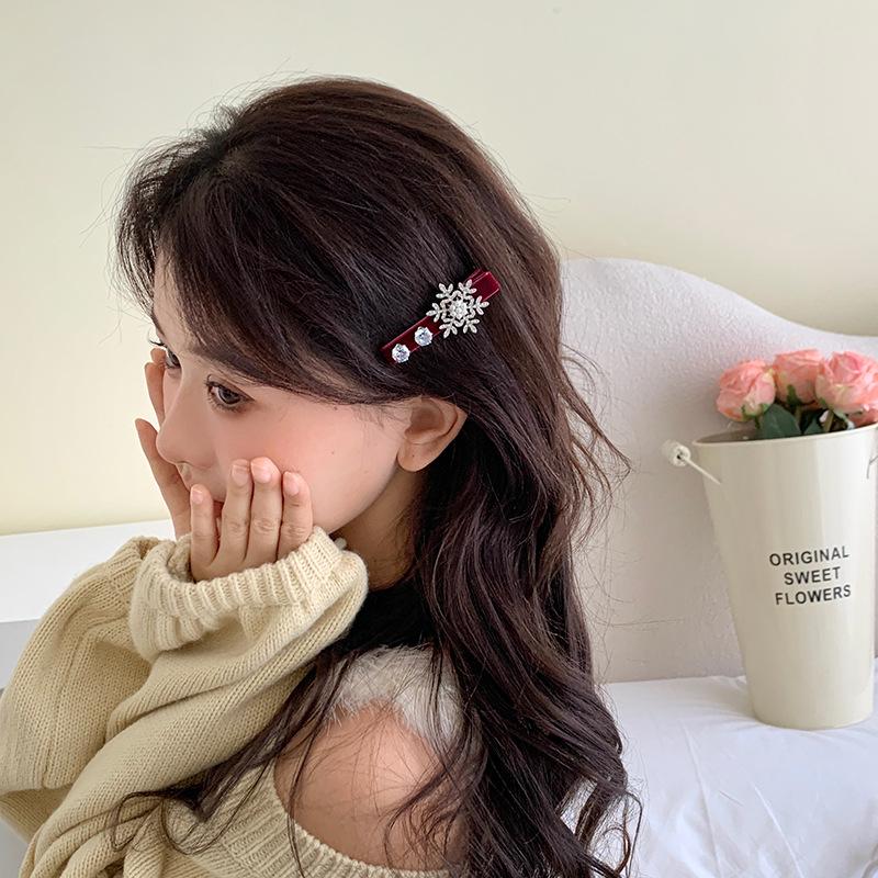 Fermaglio per capelli a fiocco di neve di alta gamma con strass - Accessorio da donna autunno/inverno per frangia e fronte