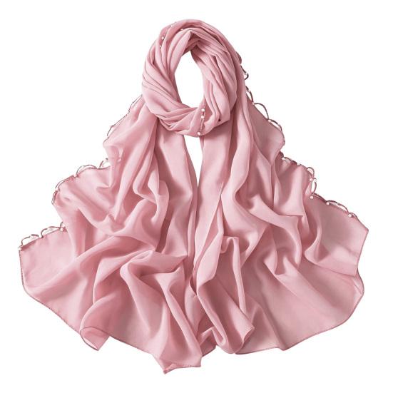 yangyizhi Washable Shawl, Ethnic Style Chiffon Texture Head Wrap with Faux Pearl Chain, Breathable All-Season Drape Headscarf for Daily Wear