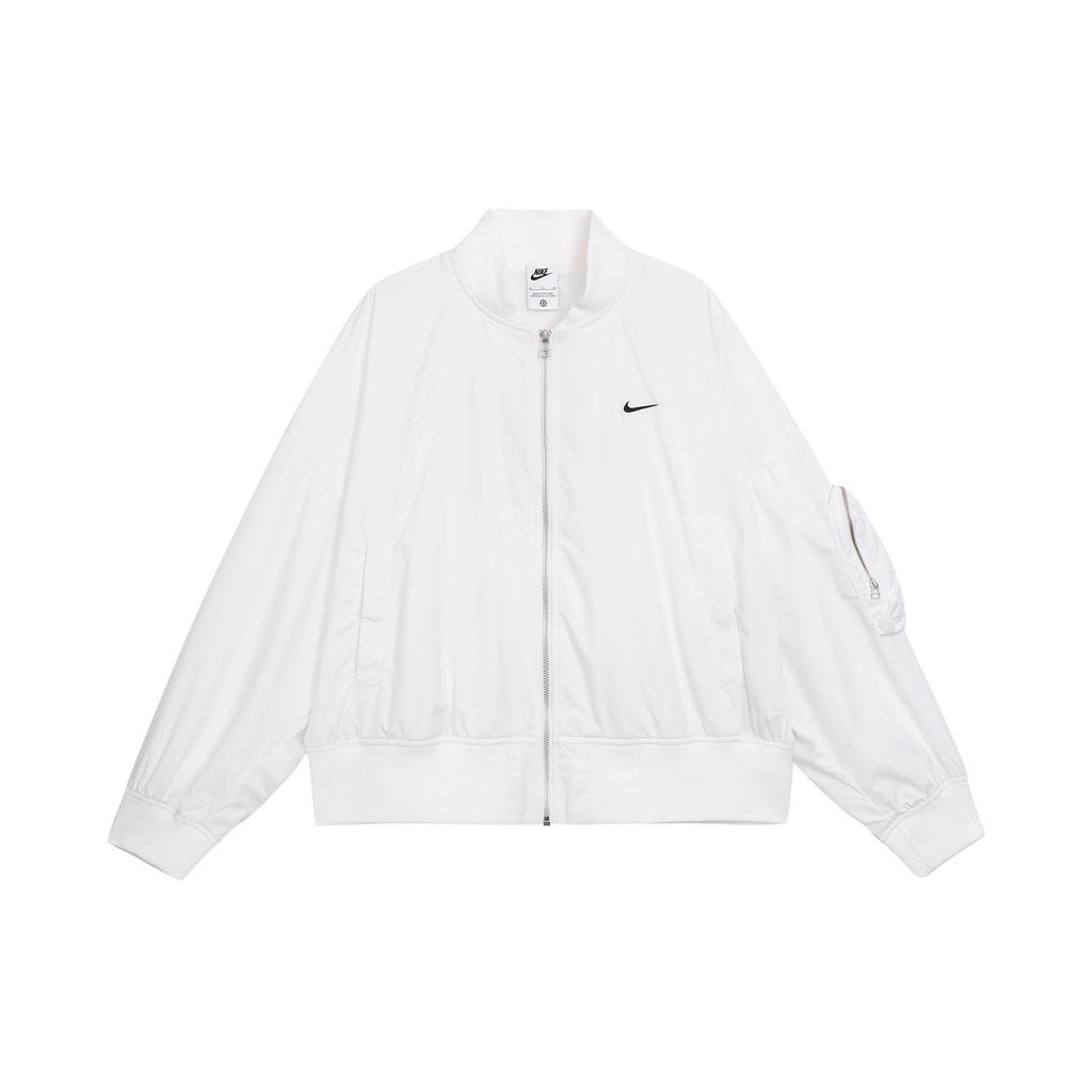 Nike Sportswear Essentials Solid Color Casual Baseball Collar Long Sleeve Jacket Women Jackets White FN2840-100