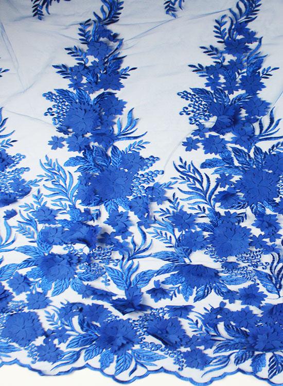 Elegant 3d Flower Beaded Bridal Lace Royal Blue 3d Lace Fabric королевский синий