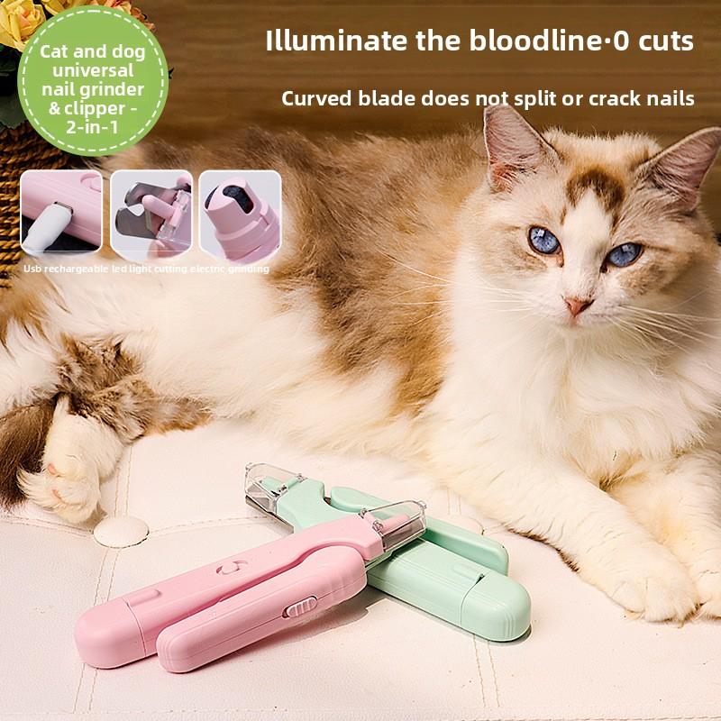 Pet Nail Clipper - Cat Nail Clipper - Stainless Steel - LED - Electric Nail Grinder - Two-in-one - Suitable for Cats and Dogs - Universal Nail Clipper